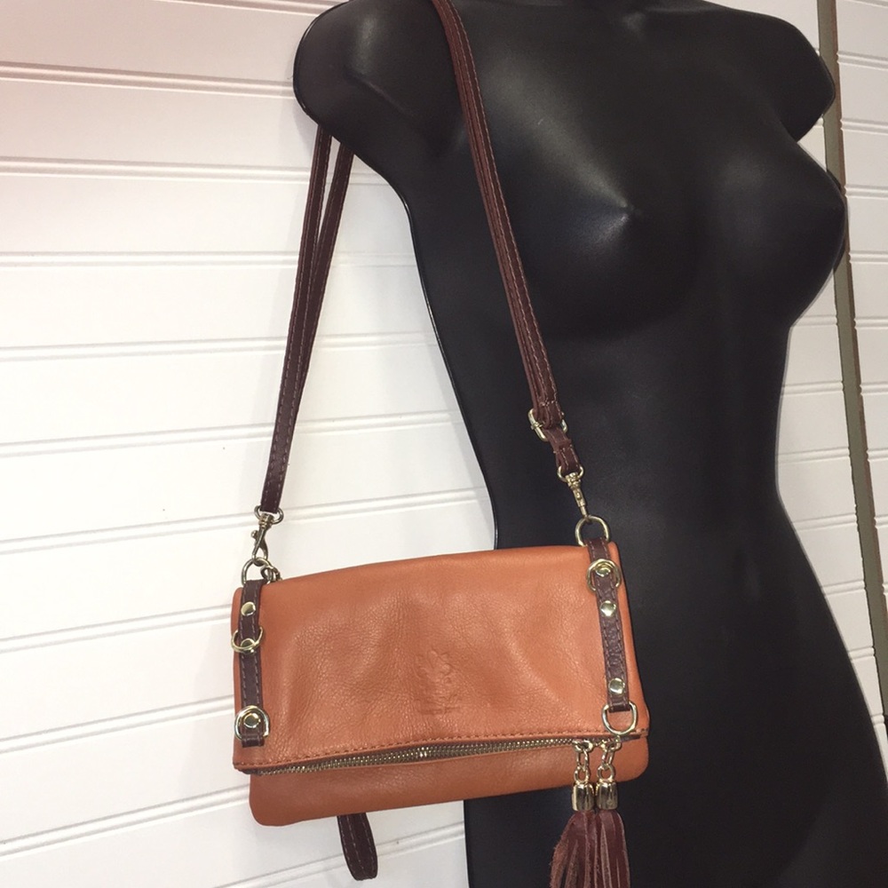 Italian leather wristlet clutch shoulder bag multi
